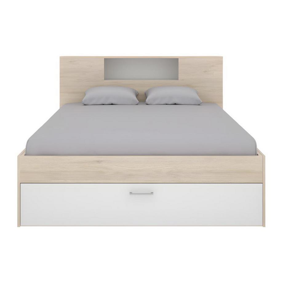 Vente-unique Lit avec tête de lit rangements tiroirs Naturel LEANDRE  