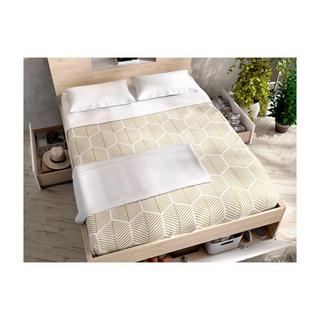 Vente-unique Letto con testata vani portaoggetti e cassetti Bianco e Naturale LEANDRE  