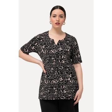 T-shirt motif lettrage, col tunisien et manches courtes