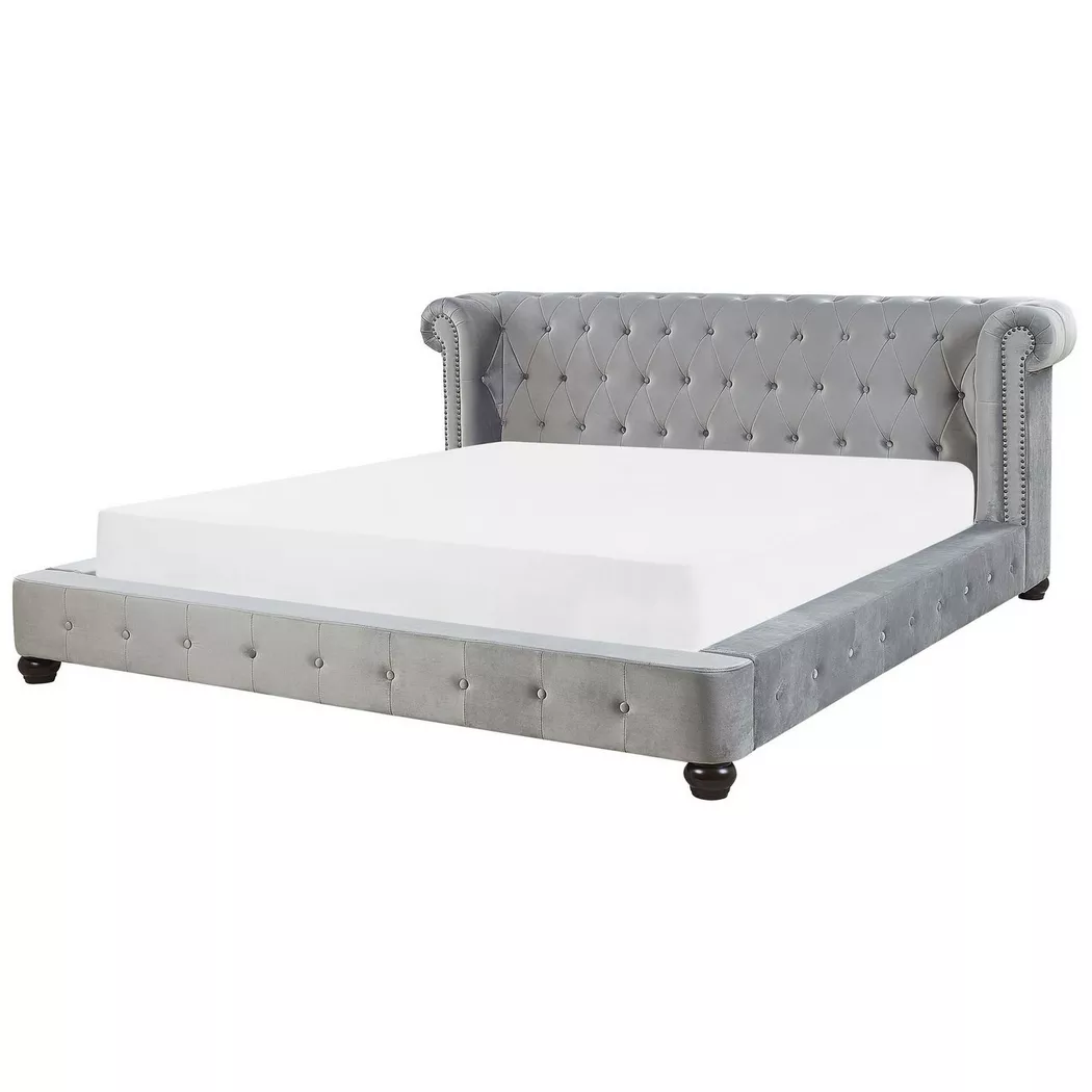 Beliani - Wasserbett aus Samtstoff  CAVAILLON, Rauch