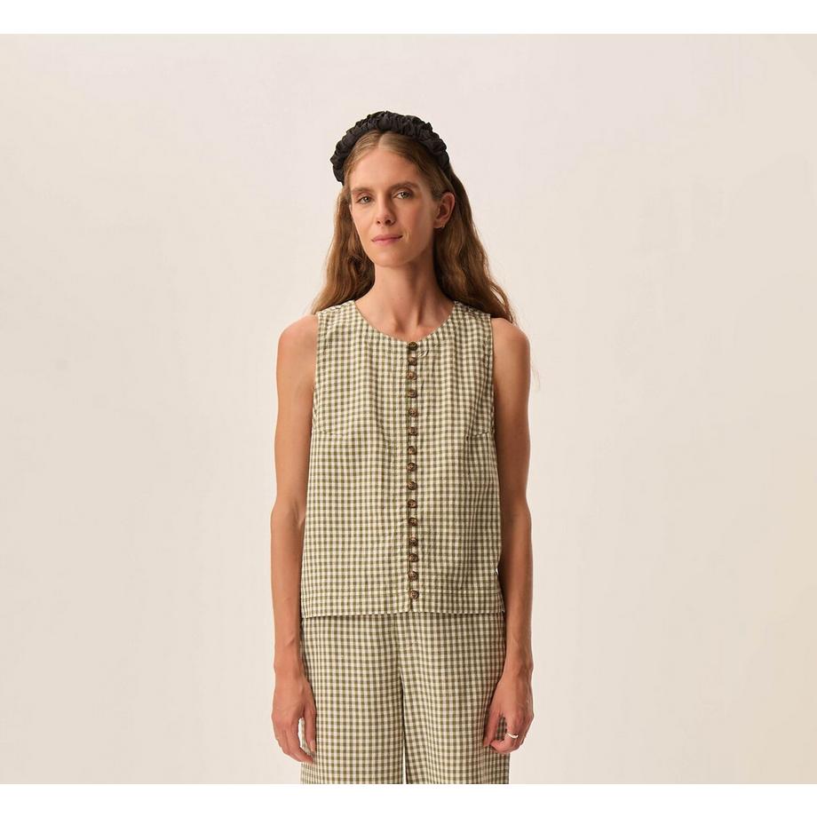 Blouse sans manches à carreaux vichy