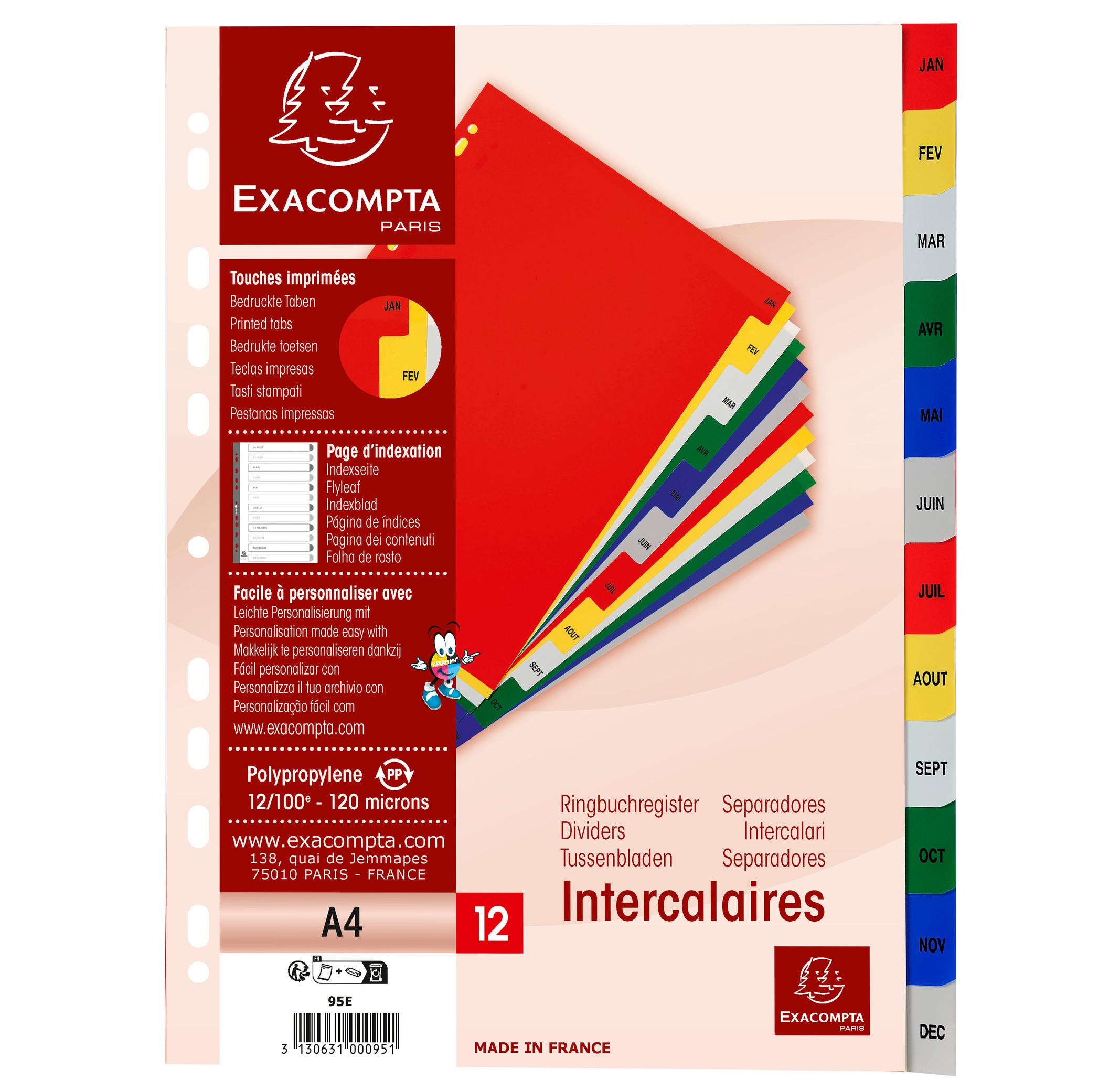 Exacompta Intercalari stampati mensili PP colori Genn- Dicembre - x 20  