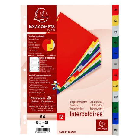 Exacompta Intercalari stampati mensili PP colori Genn- Dicembre - x 20  