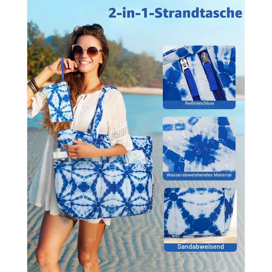 Only-bags.store Grand sac de plage avec fermeture éclair et compartiment humide pour la natation  