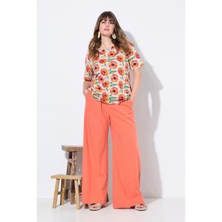 Ulla Popken Pantaloni Palazzo Misto Lino Gamba Larga Vita Elastica  