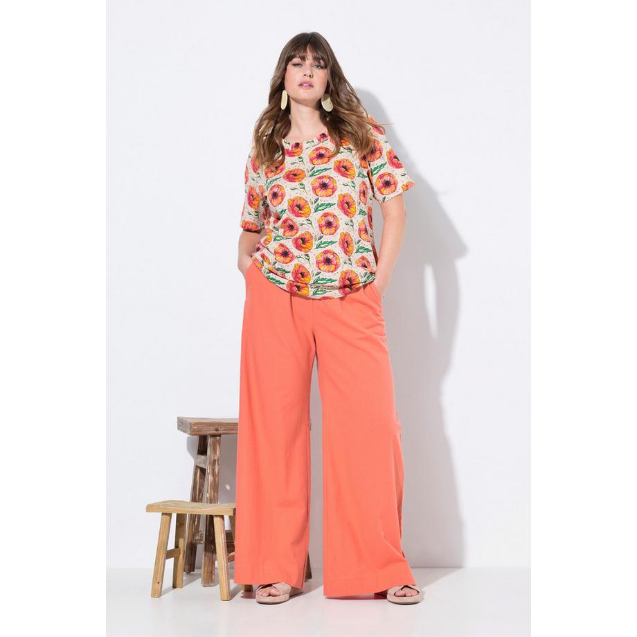 Ulla Popken Pantalon Palazzo Lin Mélangé Jambe Large Taille Élastique  