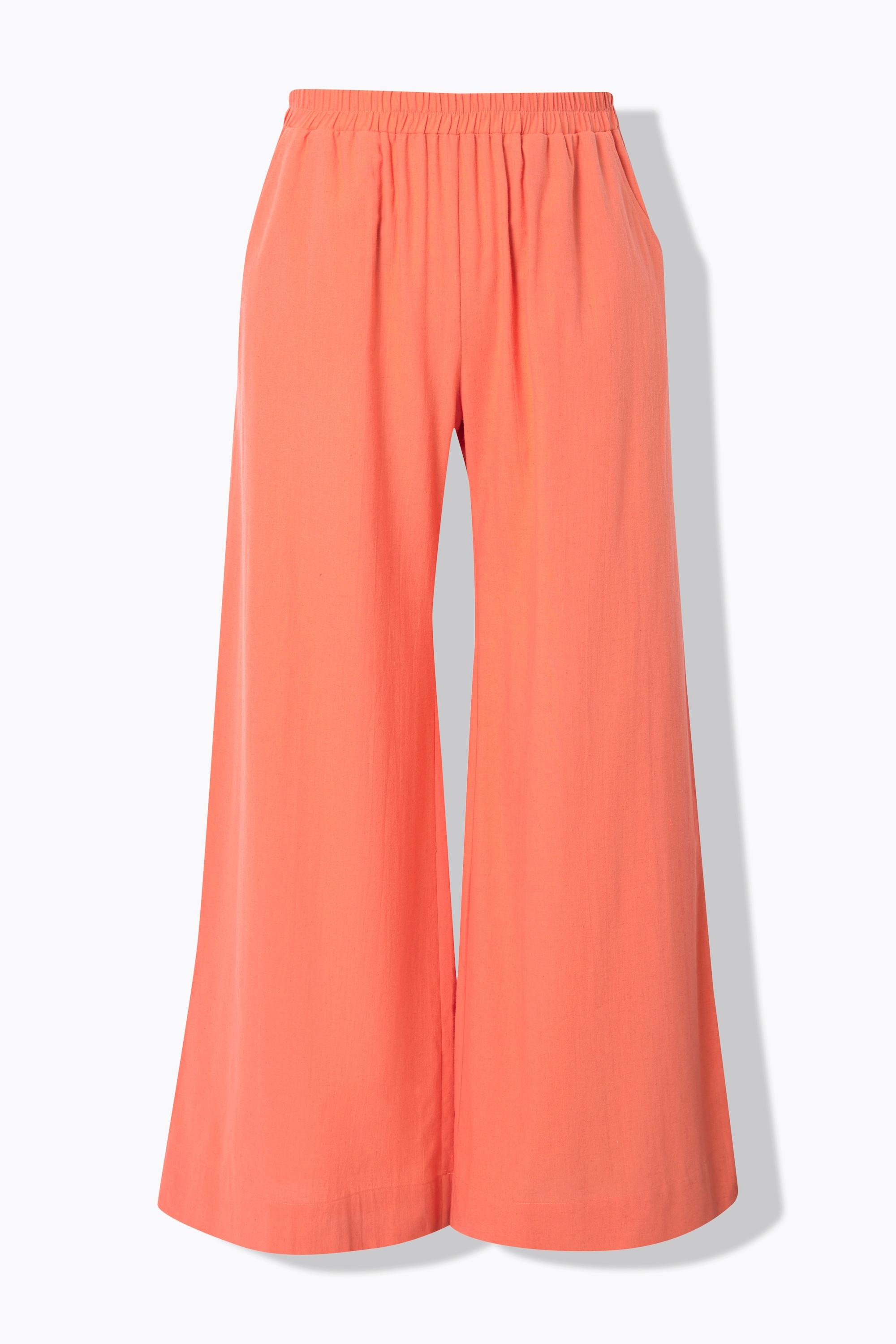 Ulla Popken Pantaloni Palazzo Misto Lino Gamba Larga Vita Elastica  