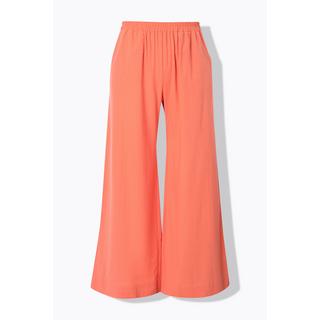 Ulla Popken Pantaloni Palazzo Misto Lino Gamba Larga Vita Elastica  