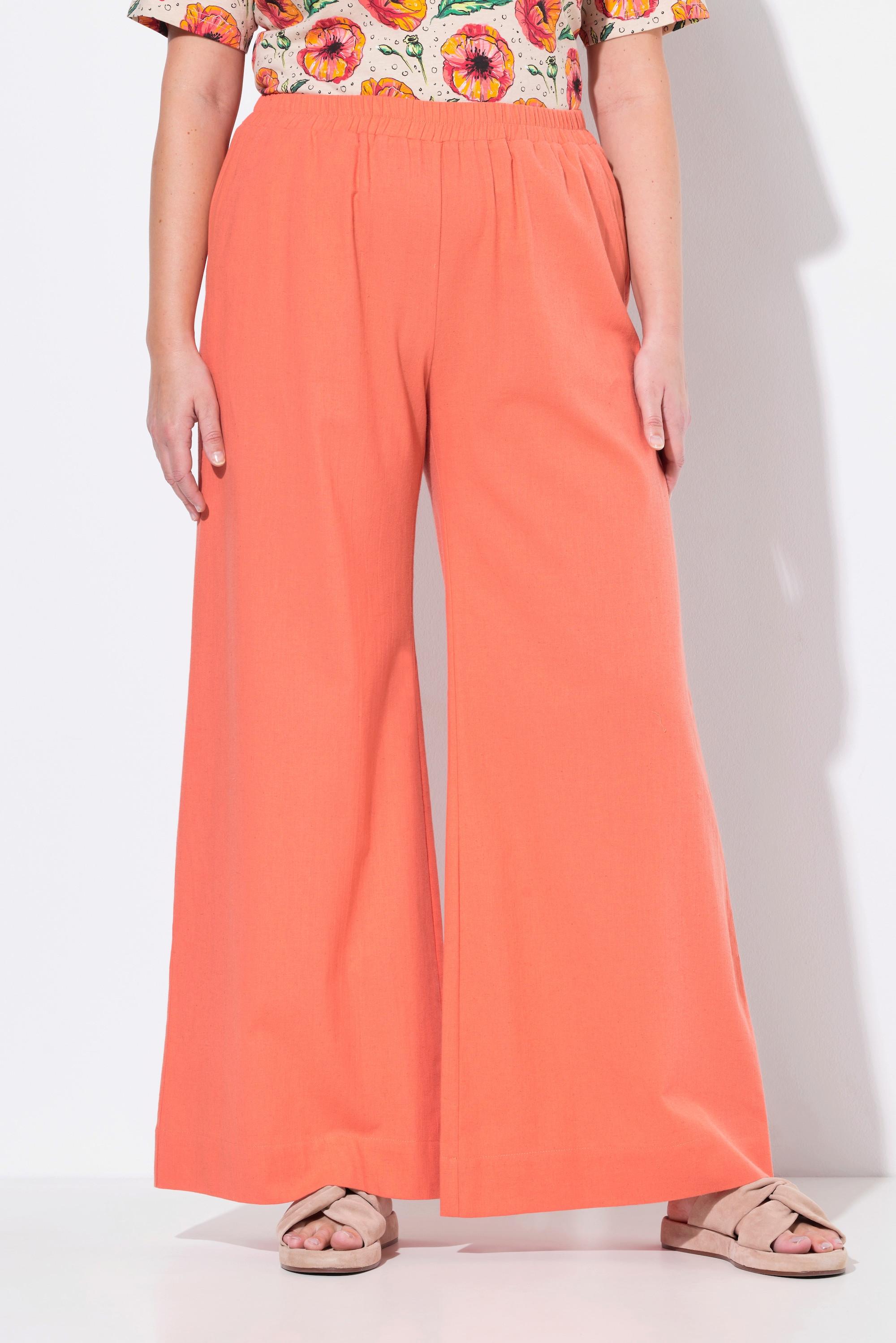 Ulla Popken Pantaloni Palazzo Misto Lino Gamba Larga Vita Elastica  