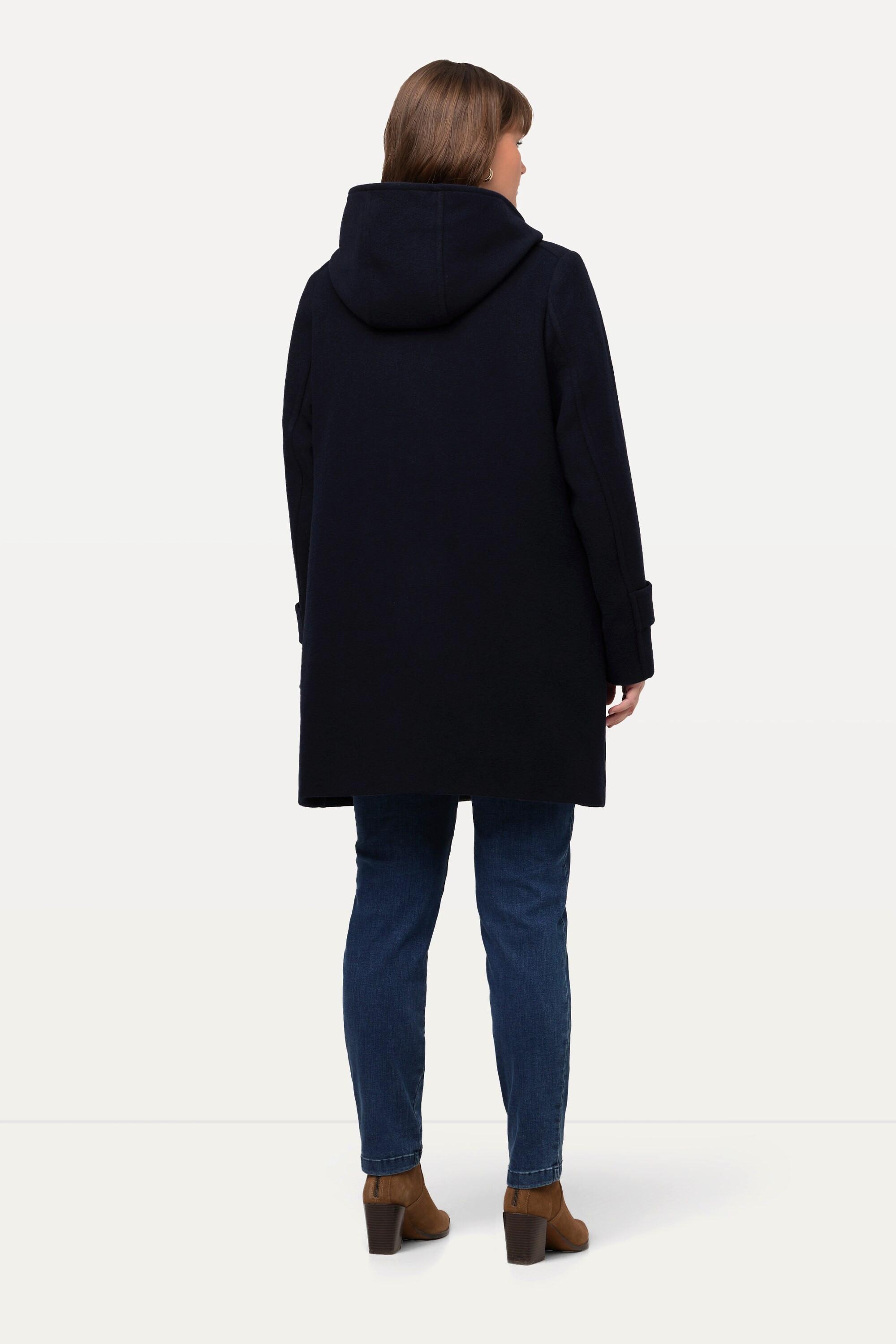 Ulla Popken Duffle-coat Laine Mélangée Silhouette A Capuche Boutons Brandebourg  