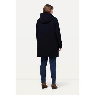 Ulla Popken Duffle-coat Laine Mélangée Silhouette A Capuche Boutons Brandebourg  