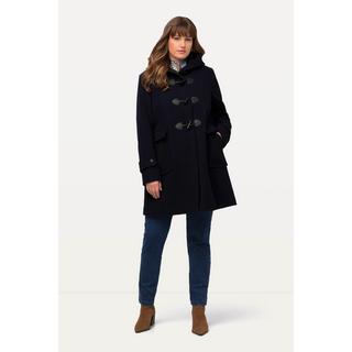 Ulla Popken Duffle-coat Laine Mélangée Silhouette A Capuche Boutons Brandebourg  