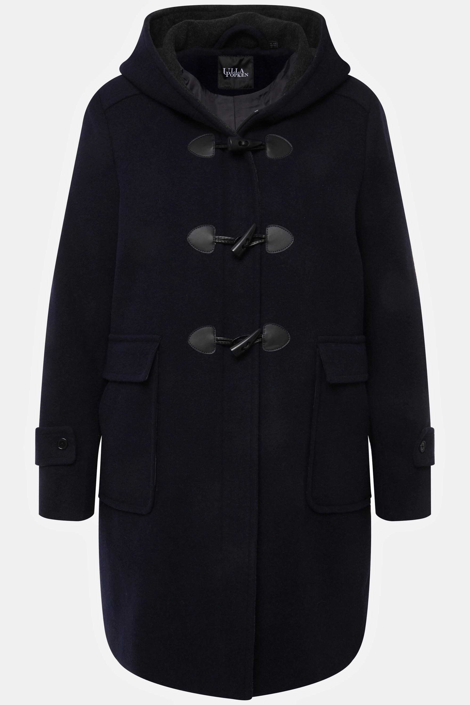Ulla Popken Duffle-coat Laine Mélangée Silhouette A Capuche Boutons Brandebourg  