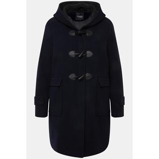 Ulla Popken Duffle-coat Laine Mélangée Silhouette A Capuche Boutons Brandebourg  
