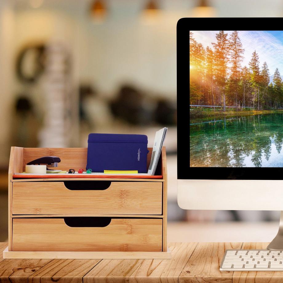 Northix Organiseur de bureau en bambou avec tiroirs  