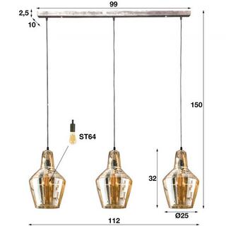 mutoni Suspension 3 lumières cône en verre argent antique  