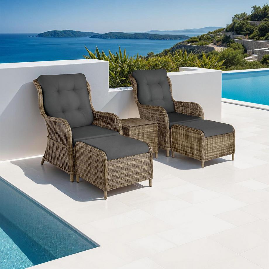Tectake Aluminium Rattan Sitzgruppe Benissa für 2 bis 4 Personen wetterfest und UV-beständig, hochwertiges Geflecht  