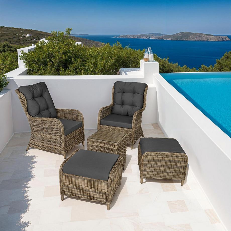 Tectake Aluminium Rattan Sitzgruppe Benissa für 2 bis 4 Personen wetterfest und UV-beständig, hochwertiges Geflecht  