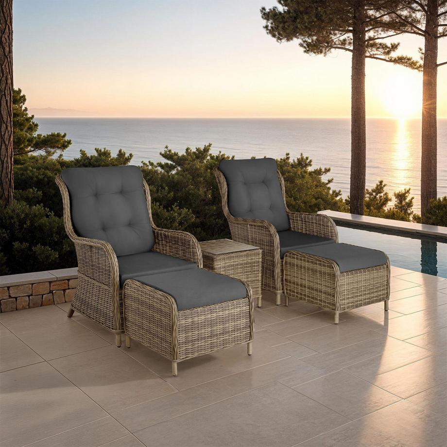 Tectake Aluminium Rattan Sitzgruppe Benissa für 2 bis 4 Personen wetterfest und UV-beständig, hochwertiges Geflecht  