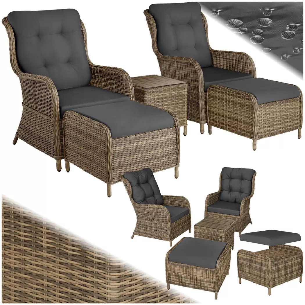 tectake® Aluminium Rattan Sitzgruppe, für 2 bis 4 Personen, Dicke der Sitzpolster 8,5 cm, mit Sicherheitsglasplatte, mit Sicherheitsglasplatte