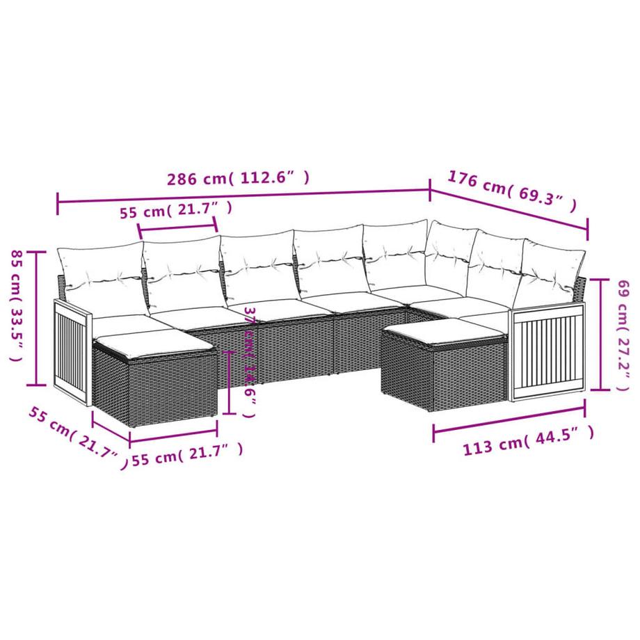 VidaXL Ensemble de canapés de jardin rotin synthétique  