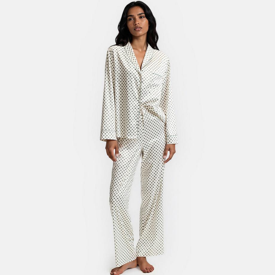 Zweiteiliger Pyjama aus Satin mit geometrischem Muster