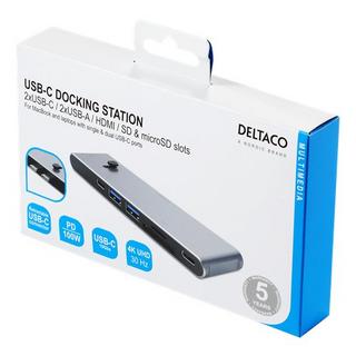 DELTACO  USBC-HDMI21 Notebook-Dockingstation & Portreplikator Kabellos Schwarz, Silber 