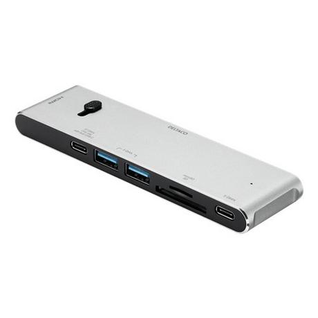 DELTACO  USBC-HDMI21 Notebook-Dockingstation & Portreplikator Kabellos Schwarz, Silber 