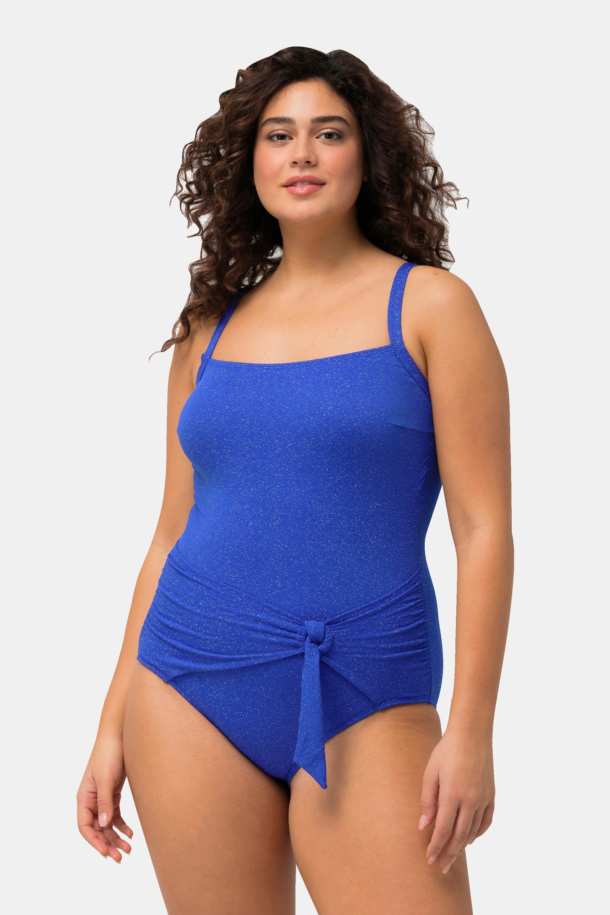 Ulla Popken  Maillot de bain texturé scintillant style cache-cœur, bonnets souples, matière recyclée 