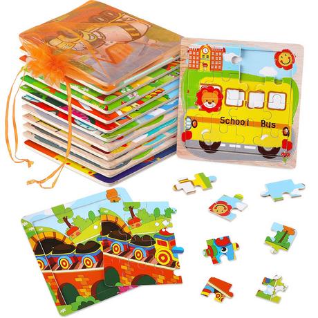 Activity-board  Holztierpuzzle mit 9 Teilen und Ordnungsbeutel für jedes Puzzle für Kinder 