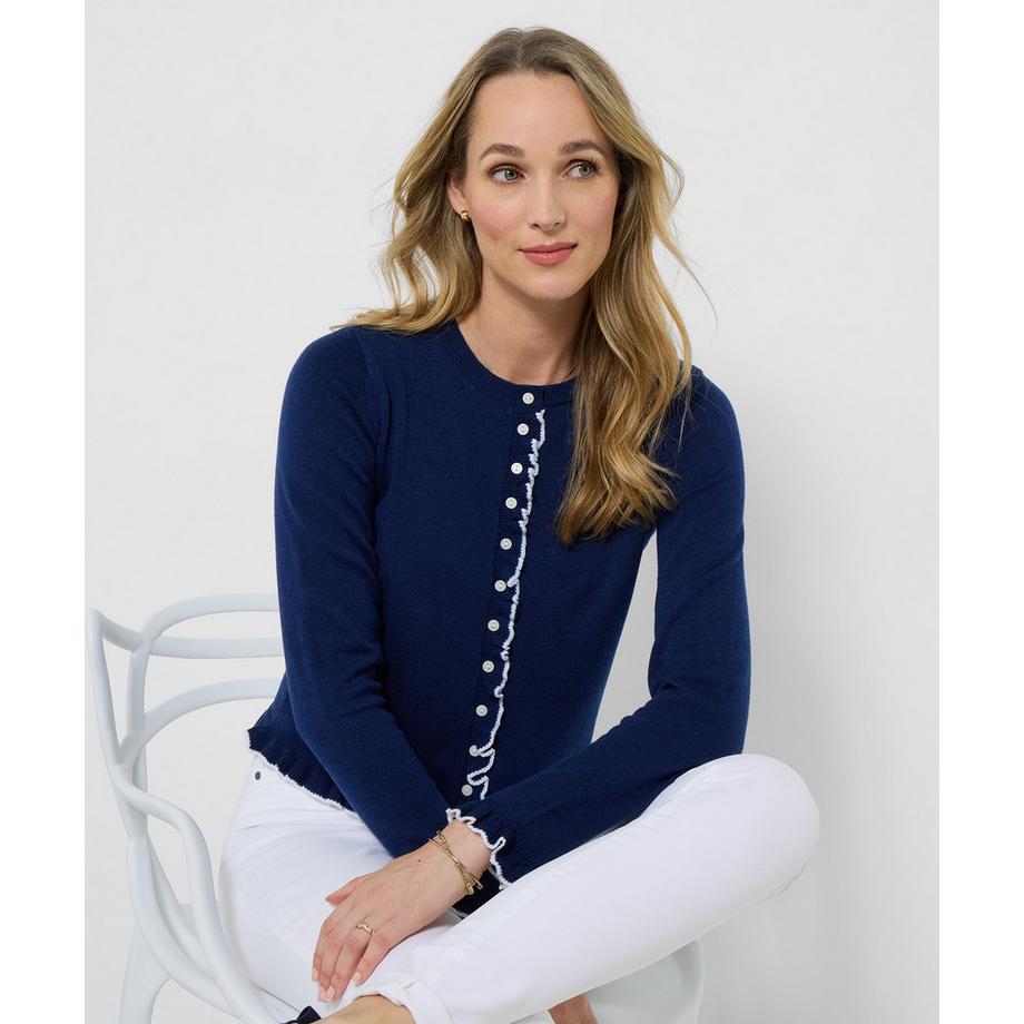 Fein gestrickte Strickjacke mit Rüschensaum