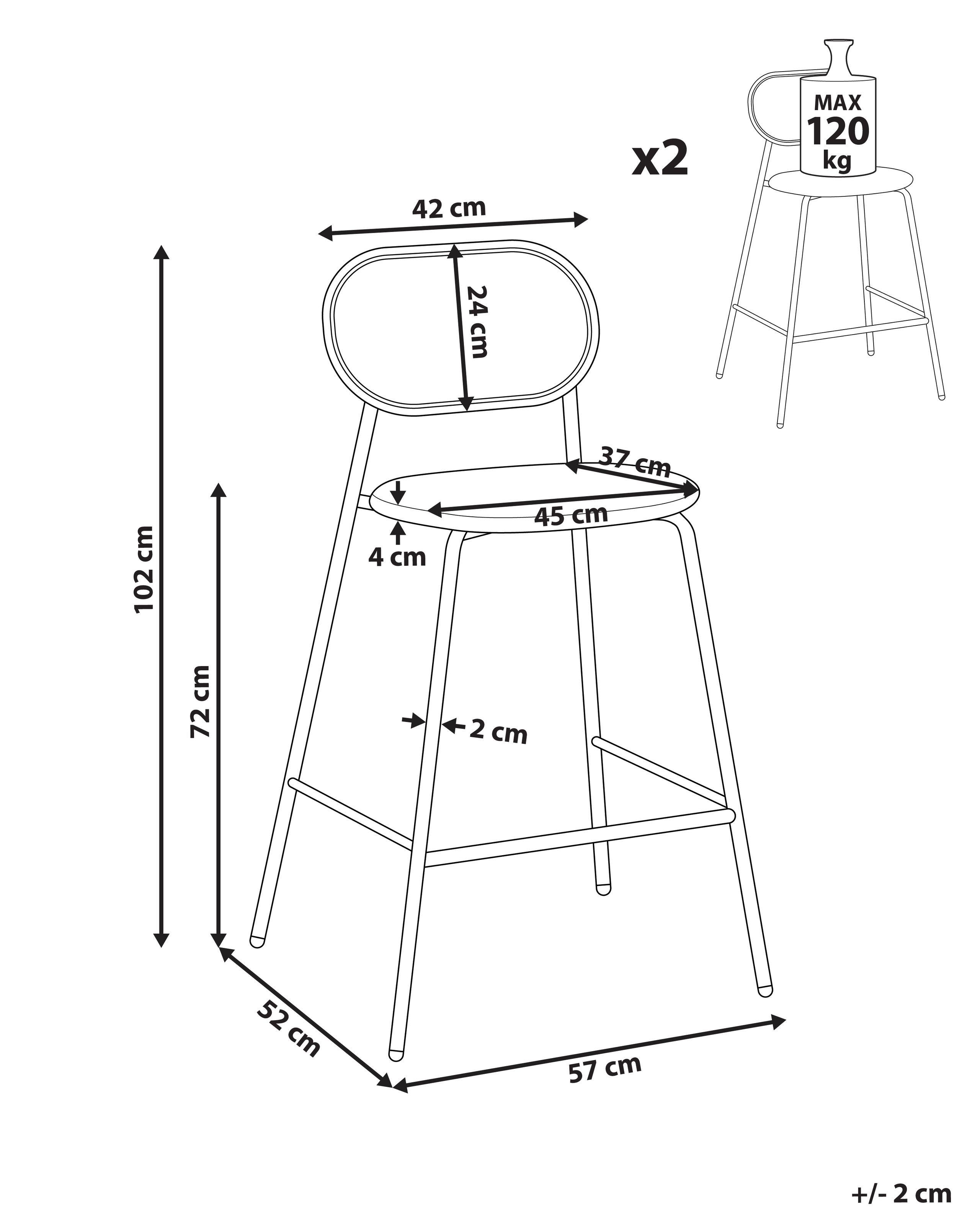 Beliani Lot de 2 chaises de bar en Métal Boho ADAVER  