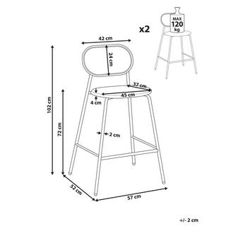 Beliani Lot de 2 chaises de bar en Métal Boho ADAVER  