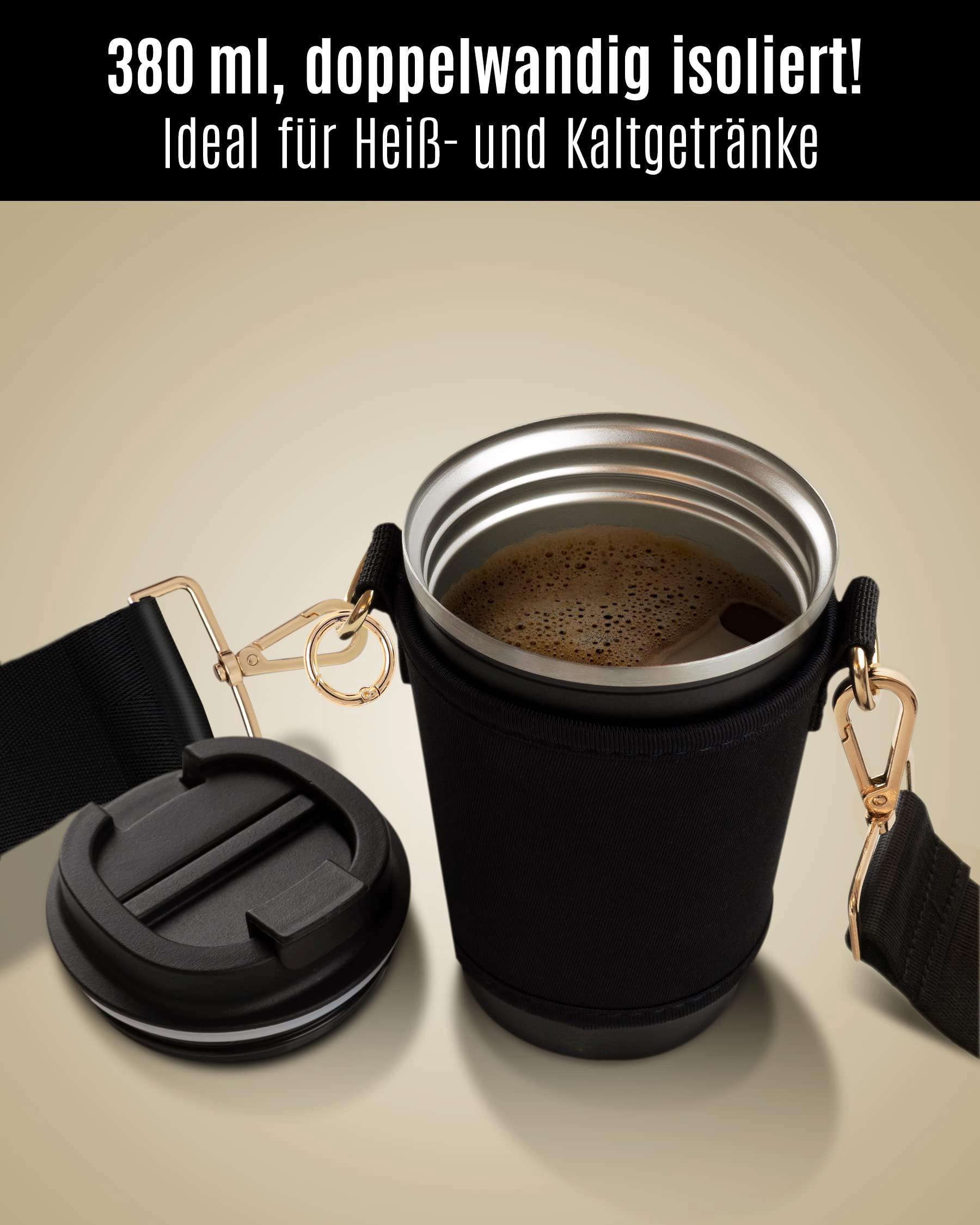 Only-bags.store  Cupholder Set - Becherhalter und Thermobecher zum Umhängen - Getränkehalter aus Neopren mit 