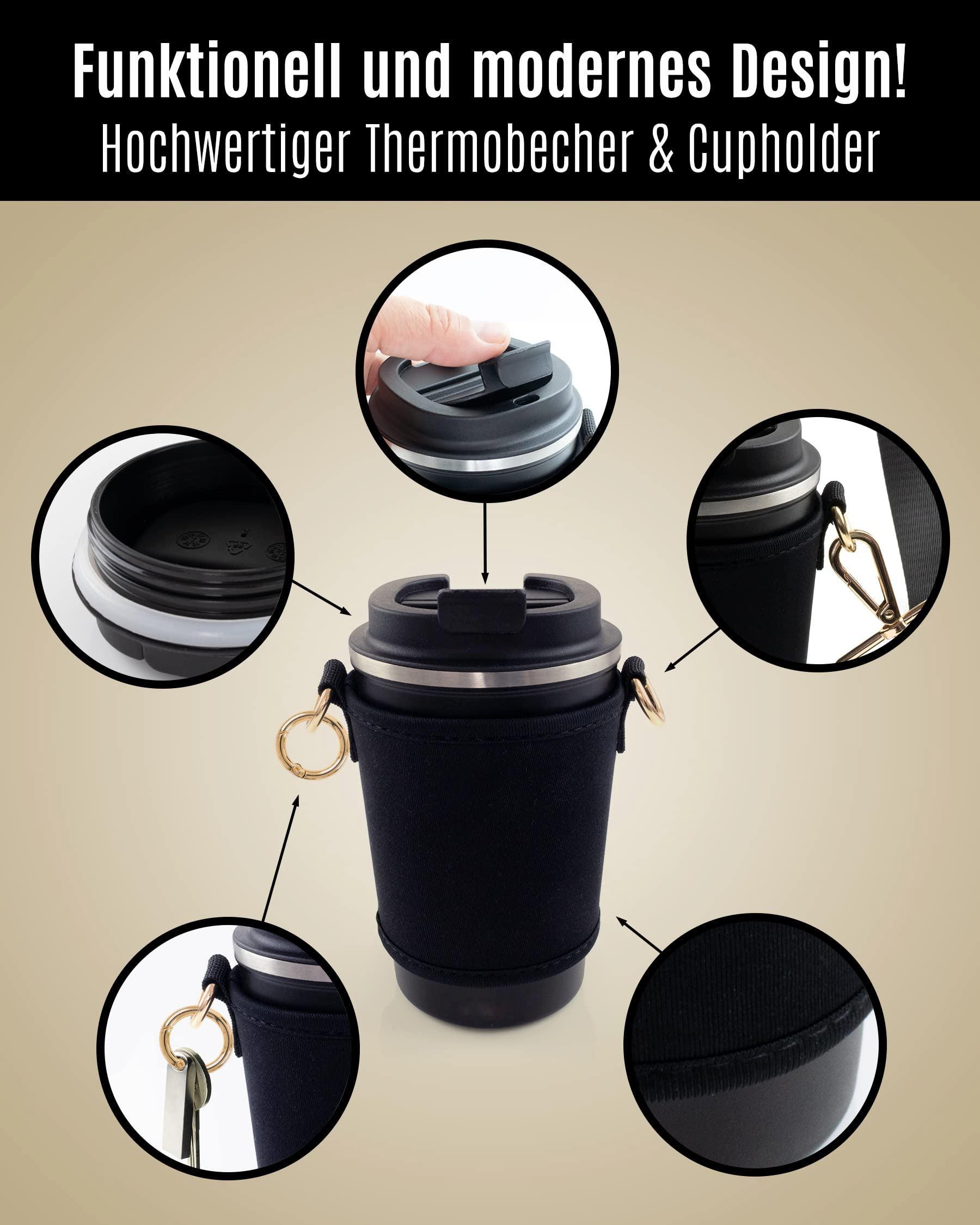 Only-bags.store  Cupholder Set - Becherhalter und Thermobecher zum Umhängen - Getränkehalter aus Neopren mit 