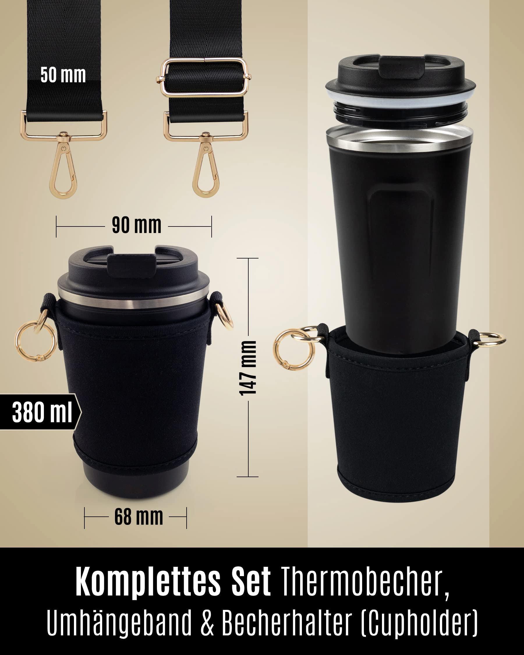 Only-bags.store  Cupholder Set - Becherhalter und Thermobecher zum Umhängen - Getränkehalter aus Neopren mit 