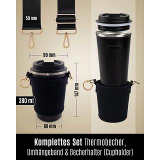 Only-bags.store  Cupholder Set - Becherhalter und Thermobecher zum Umhängen - Getränkehalter aus Neopren mit 