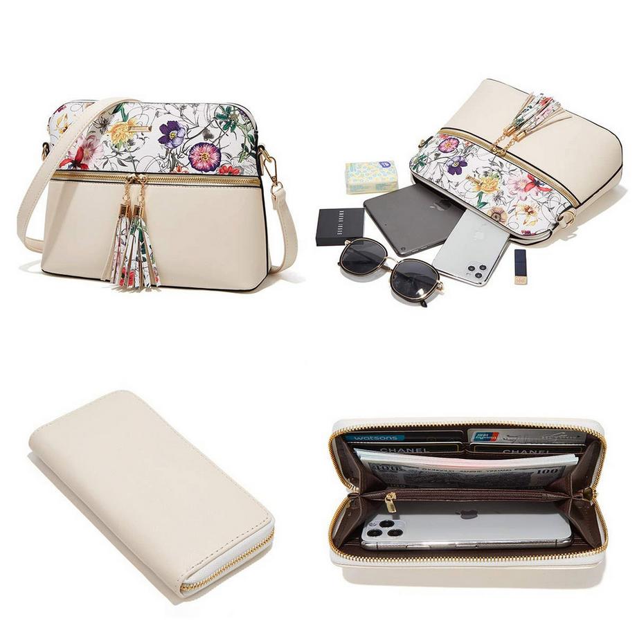 Only-bags.store Ensemble de 4 sacs à main avec grand fourre-tout sac à bandoulière portefeuille et porte-cartes  