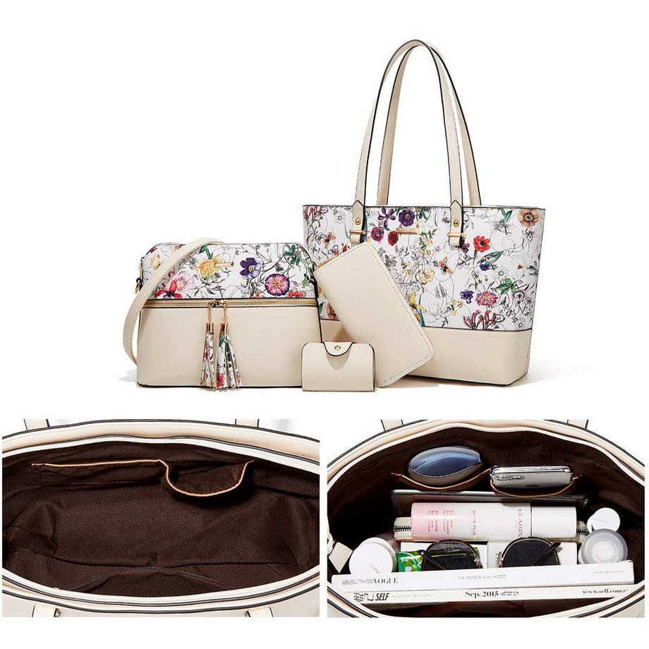 Only-bags.store Ensemble de 4 sacs à main avec grand fourre-tout sac à bandoulière portefeuille et porte-cartes  