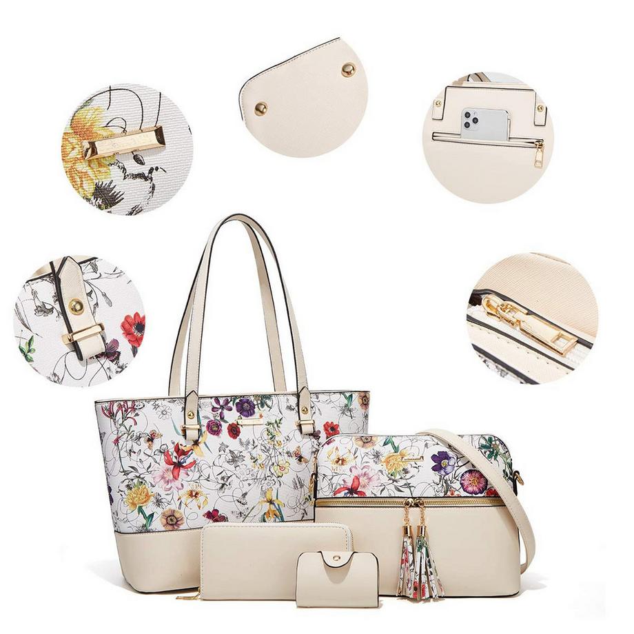 Only-bags.store Ensemble de 4 sacs à main avec grand fourre-tout sac à bandoulière portefeuille et porte-cartes  