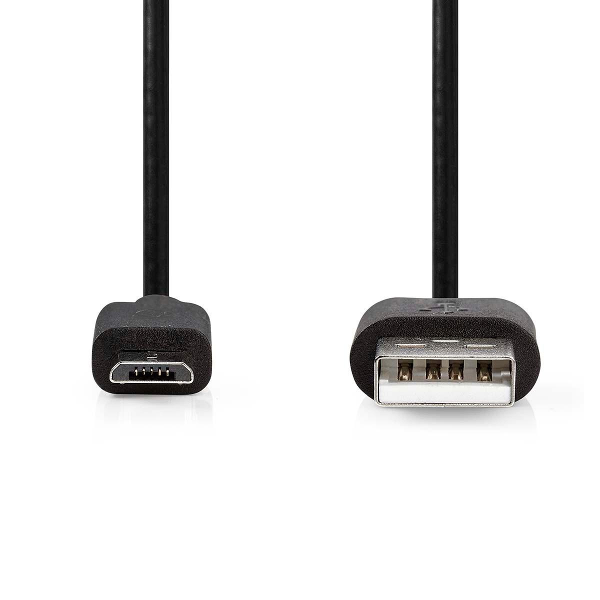 Nedis  Câble USB | USB 2.0 | USB-A mâle | USB Micro-B mâle | 10 W | 480 Mbps | Nickelé | 0.50 m | Rond | PVC | Noir | Etiquette 