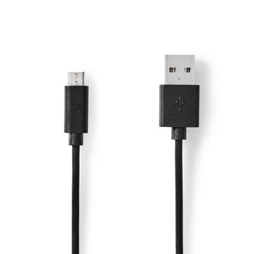 Câble USB | USB 2.0 | USB-A mâle | USB Micro-B mâle | 10 W | 480 Mbps | Nickelé | 0.50 m | Rond | PVC | Noir | Etiquette
