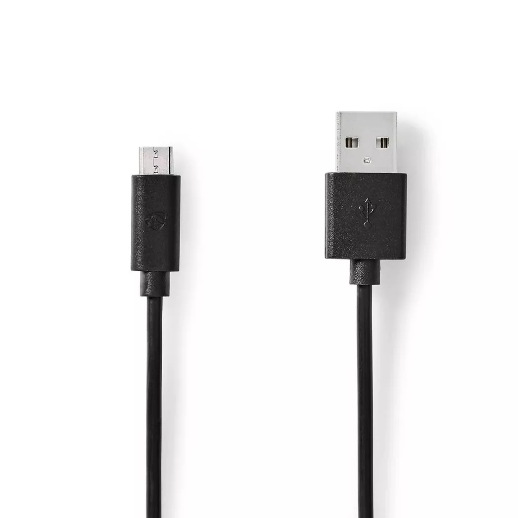 Nedis – USB-Kabel | USB 2.0 USB-A-Stecker USB-Micro-B-Stecker 10 W 480 Mbps Vernickelt 0,50 m Rund PVC Schwarz Etikett, One Size