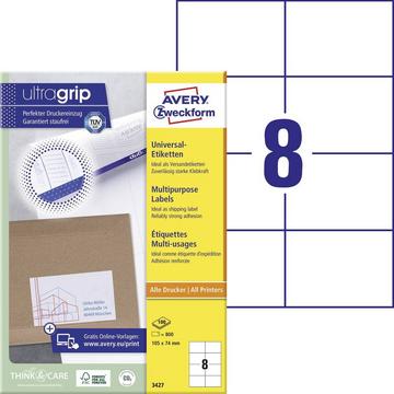 Avery Zweckform Universal-Etiketten, A4 mit ultragrip, 105 x 74 mm, 100 Bogen/800 Etiketten