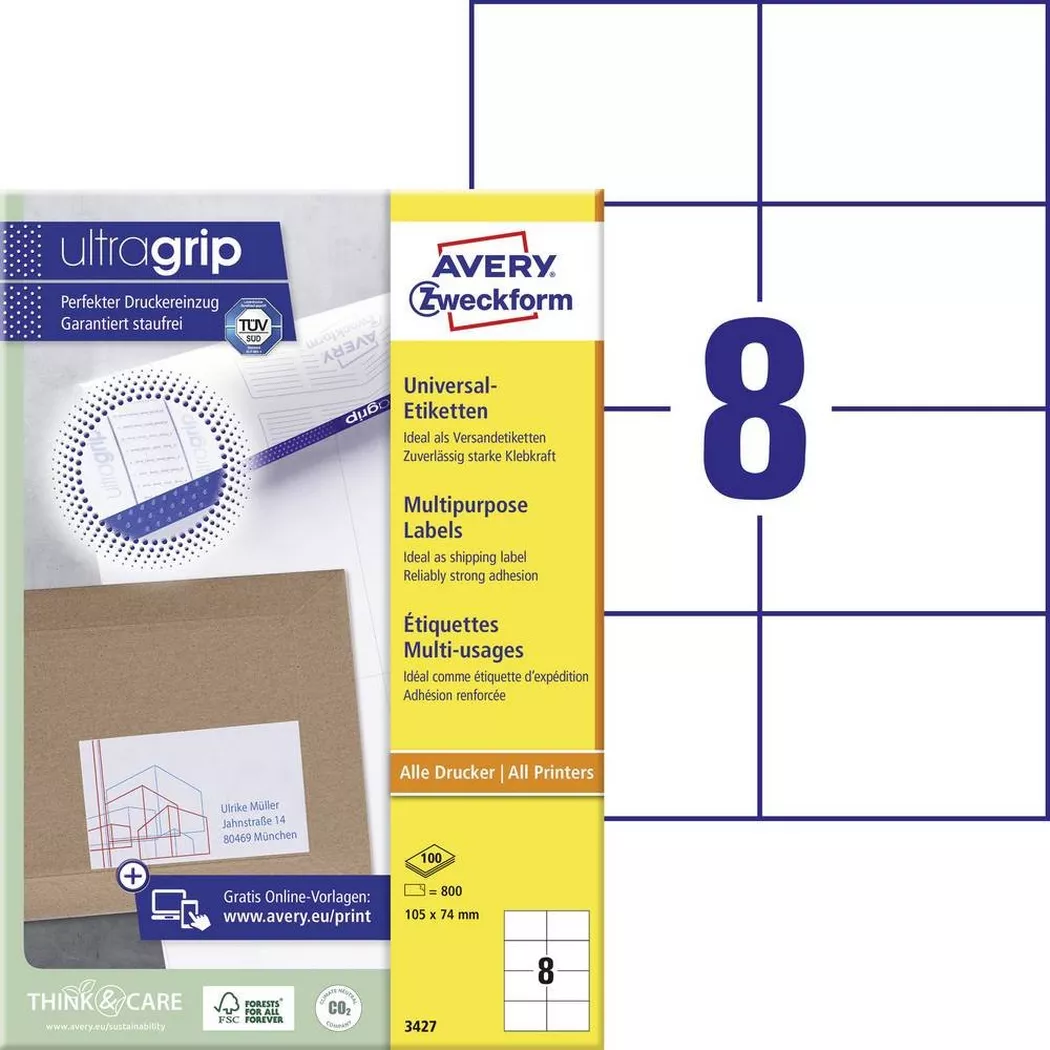 Avery-Zweckform – AVERY ZWECKFORM Universal-Etiketten 105x74mm, 800 Stk., One Size, Weiss