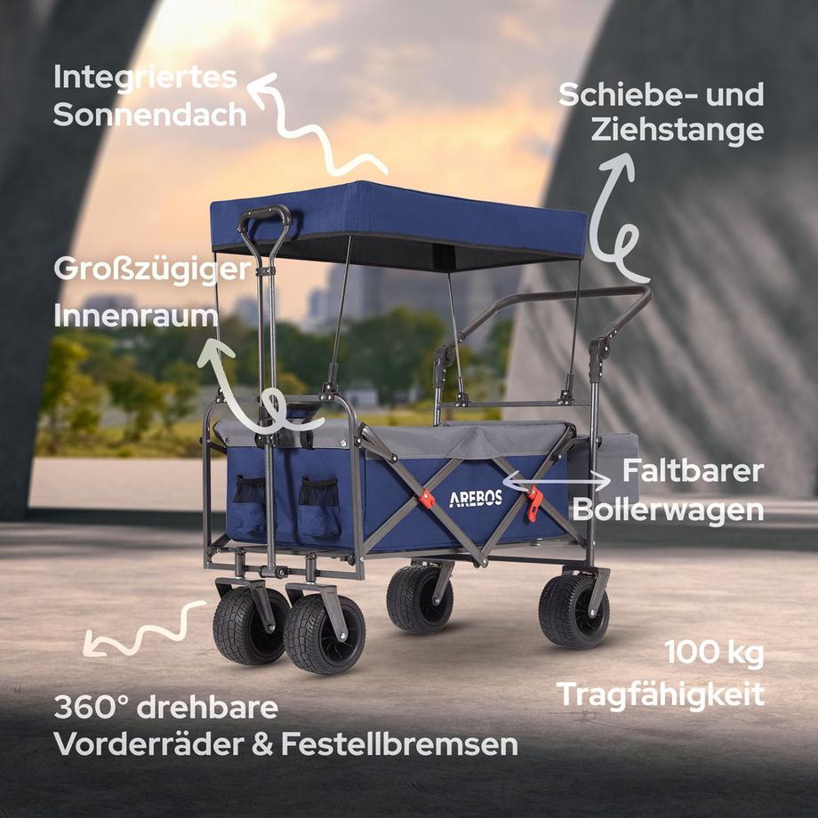 Arebos  Bollerwagen mit Dach | Handwagen | Transportkarre | Gerätewagen 