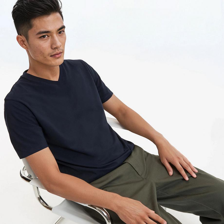 T-shirt en coton col V manches courtes