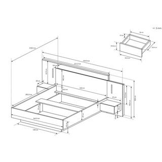 Vente-unique Bett mit Nachttischen - 140 x 190 cm - 2 Schubladen - Mit LED-Beleuchtung - Holzfarben & Anthrazit - FRANCOLI  