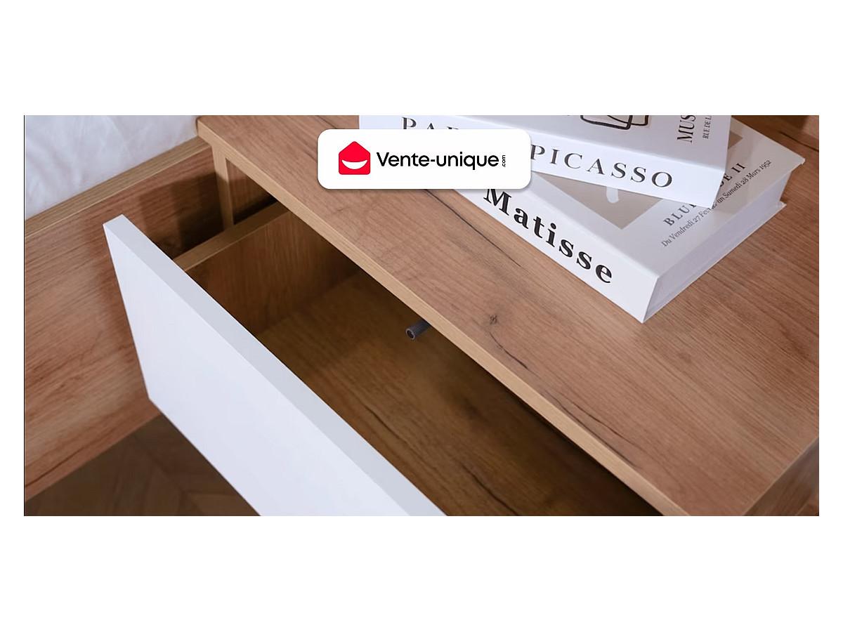 Vente-unique Bett mit Nachttischen - 140 x 190 cm - 2 Schubladen - Mit LED-Beleuchtung - Holzfarben & Anthrazit - FRANCOLI  