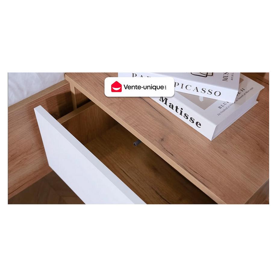 Vente-unique Lit avec chevets 140 x 190 cm - 2 tiroirs - Avec LEDs - Coloris : Naturel et anthracite - FRANCOLI  